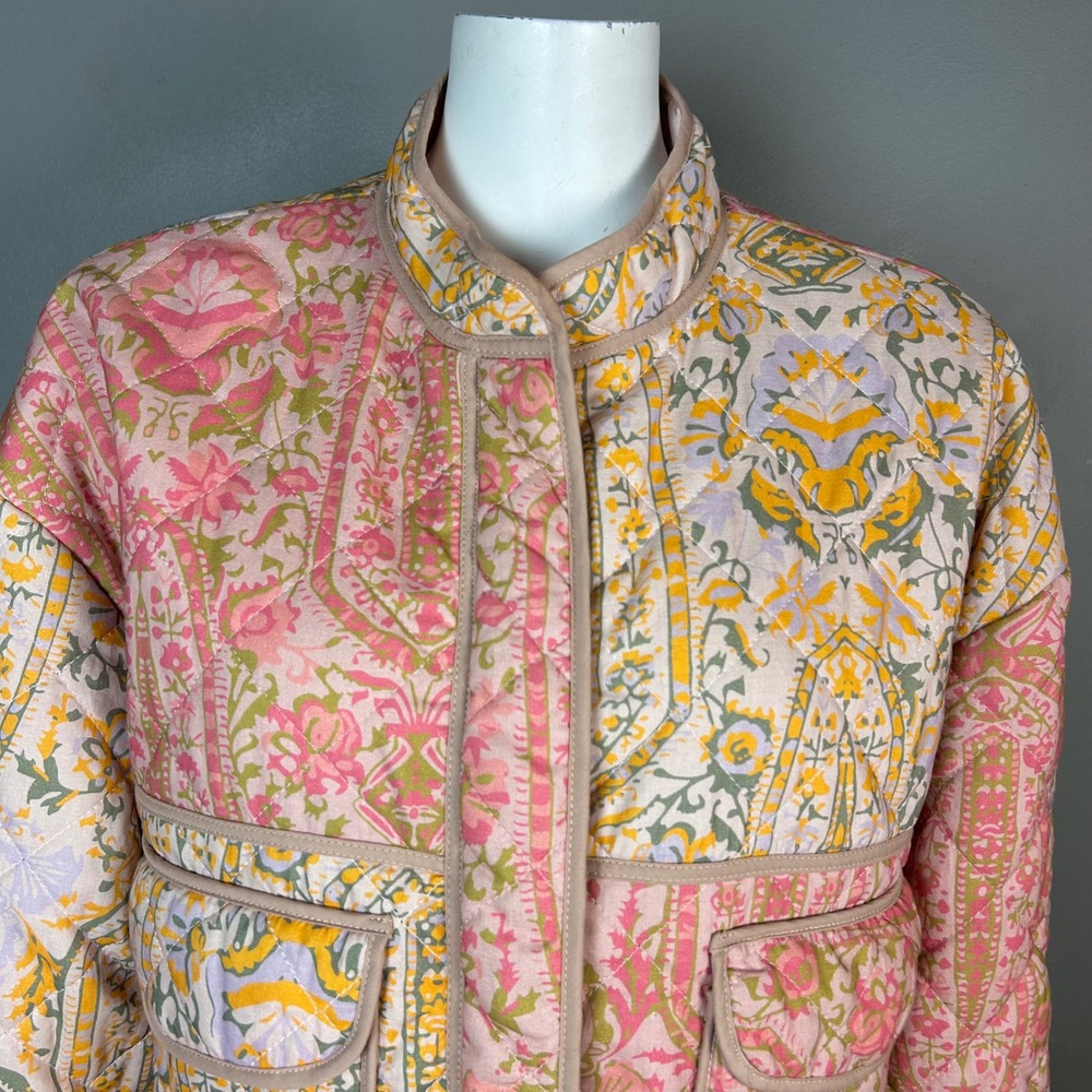 7 For All Mankind Floral Quilted Jacket Medium Cotton Cottagecore Pink Patchwork - Picture 6 of 13